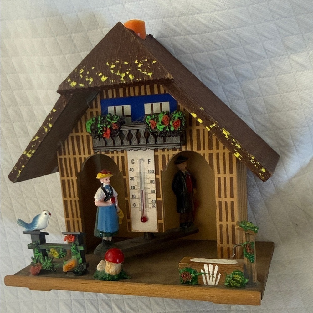Zegra West Germany Wooden Weather House Hygrometer Vintage Black Forest Works